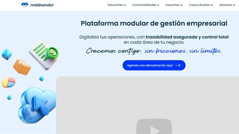 Página de inicio de Mobilvendor, plataforma modular de gestión empresarial