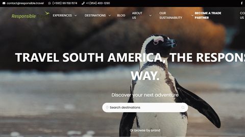 Página de inicio de Responsible Travel, agencia de viajes por Sudamérica